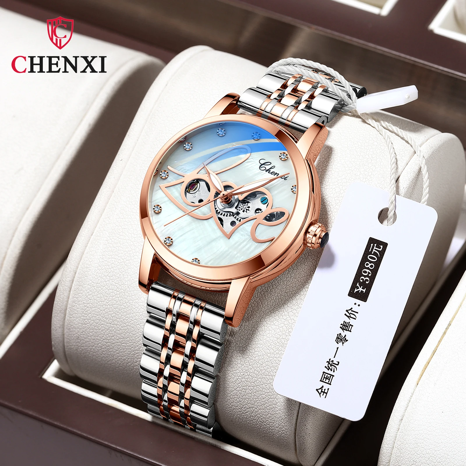 CHENXI 8832 Watch Women Luxury Fashion Heart Watches Stainless Steel Automatic Mechanical Wristwtaches Ladies Relogio Feminino
