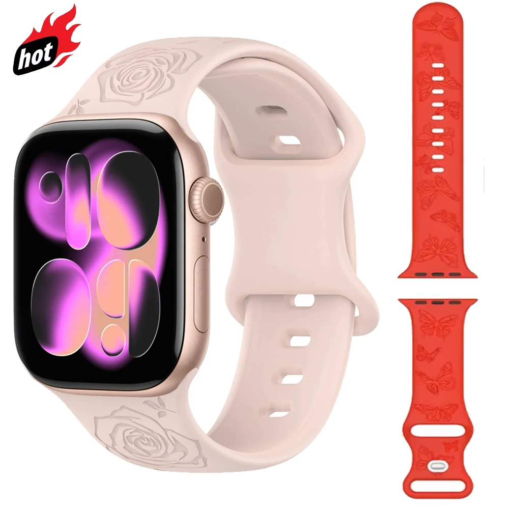 Butterfly Pattern Silicone Strap For Apple Watch 11 10 9 8 7 46/45/44/42/41/40mm Ultra 3/2 49mm Bracelet Band iWatch 6 5 4 SE3