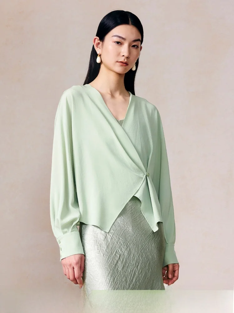

Sun Protection Silk Lantern Sve Open Cardigan Women's New Chinese Sle ort Outerwear Loose Fit V-Ne Button Detail