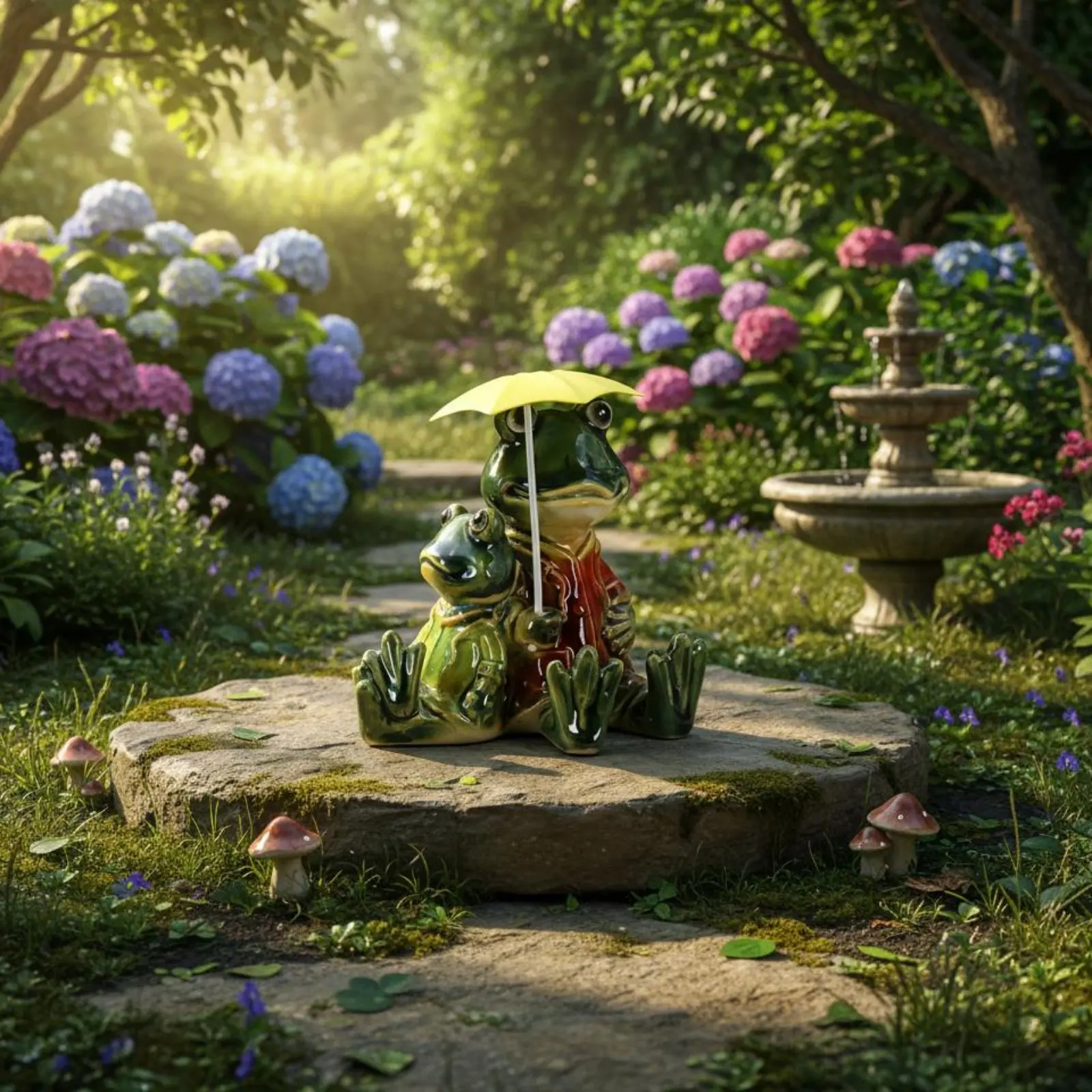 Frog Umbrella Figure Creative Design Frog Couple Statue Home Decoration Handmade Craft Fortunate Keepsake for Garden