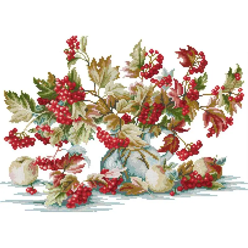 Image of Kleine rote Früchte DIY handgemachte Nähen Kreuzstich Kit Aida 14ct 16ct 11ct weiß gezählt gedruckt Stoff Handarbeit Stickerei Set