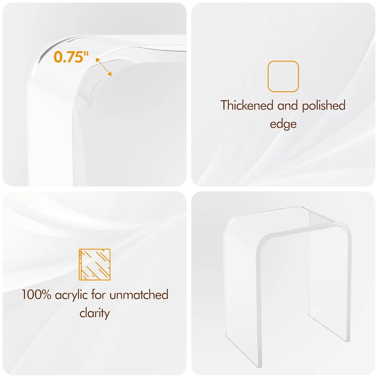 End Table, Clear Lucite Coffee Table With Waterfall Edges, Contemporary Square Nightstand And Side Table