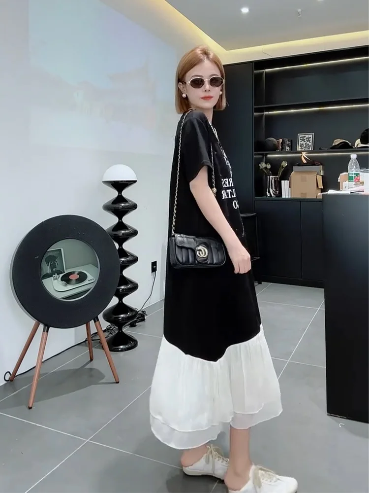 

Новинка лета, большие размеры, футболка Bla Splice Dr Tea Break ort Sve, макси-юбка с высокой талией, смесь полиэстера