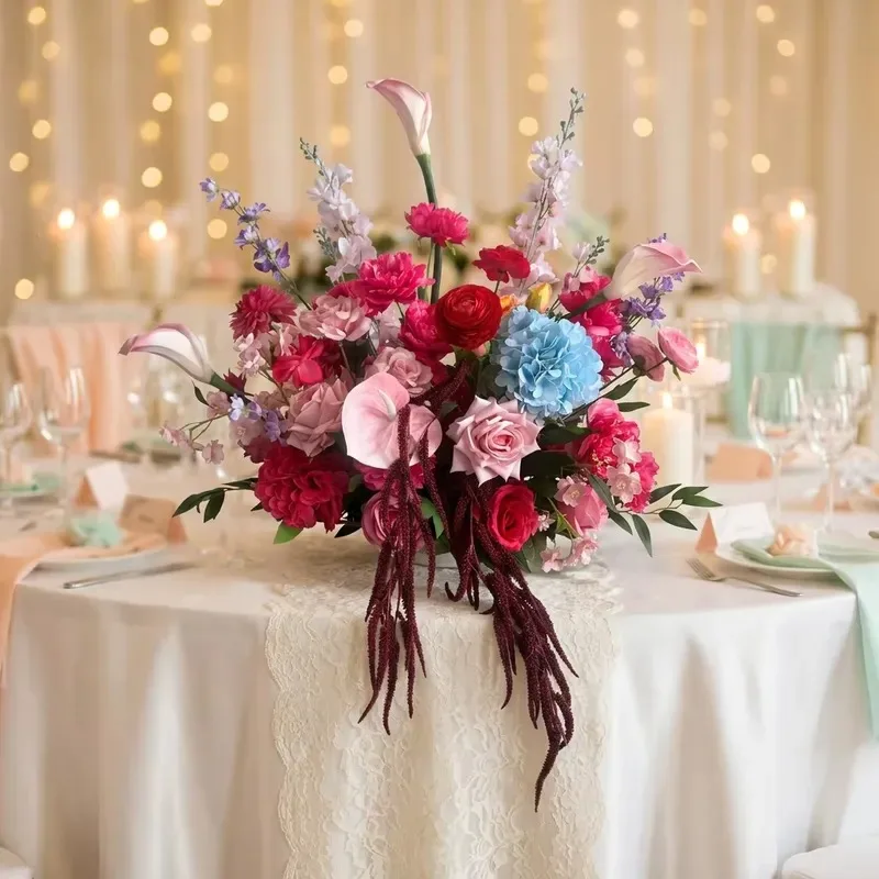 Customized colorful flower table ornaments for wedding proposal background decoration