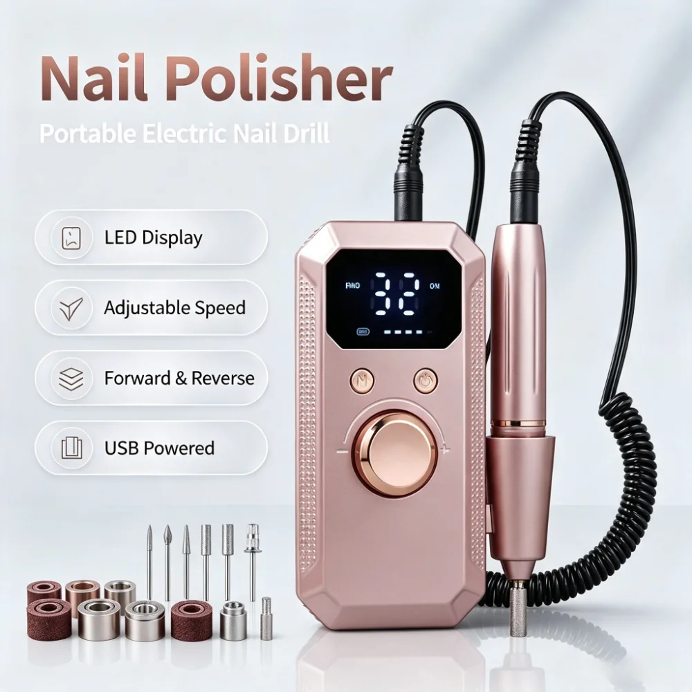 Professional Electric Nail Drill 32 Speed Reversible Rotation Digital Display Manicure Pedicure File Grinder Polisher MachineKit