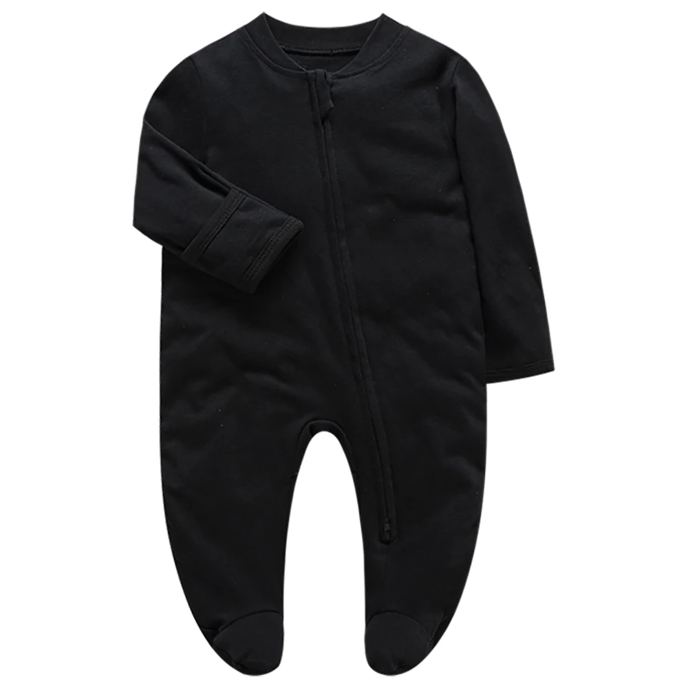 Pyjama zippé pour nouveau-né, vêtements pour bébés filles et garçons, combinaison une pièce solide, coton noir, vêtements pour nouveau-nés,