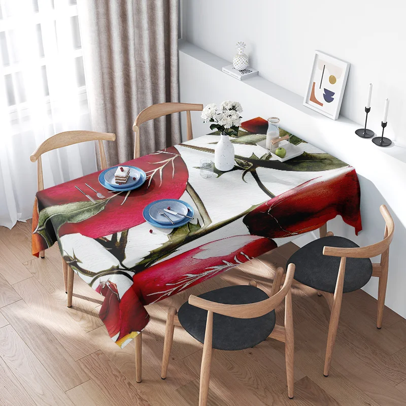 Modern Floral Printed Tablecloth Decorate Your Dining Room in Style! 70x132cm/46x70in Red White Black Leaves Table Linens Home D
