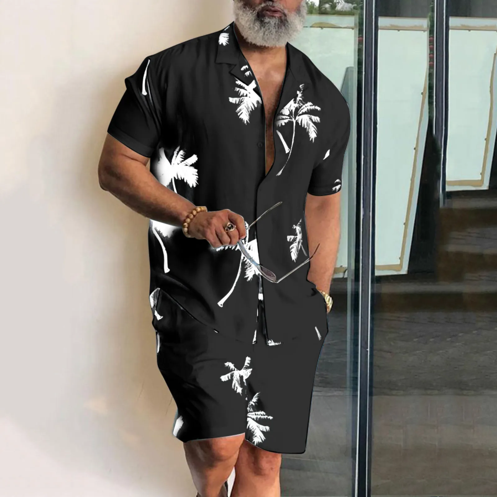 Summer Hawaiian Shirt And Shorts Set Beach Wear Clothes Men 2 Piece Vacation Outfit Button Up Shirts Button Up TShirts