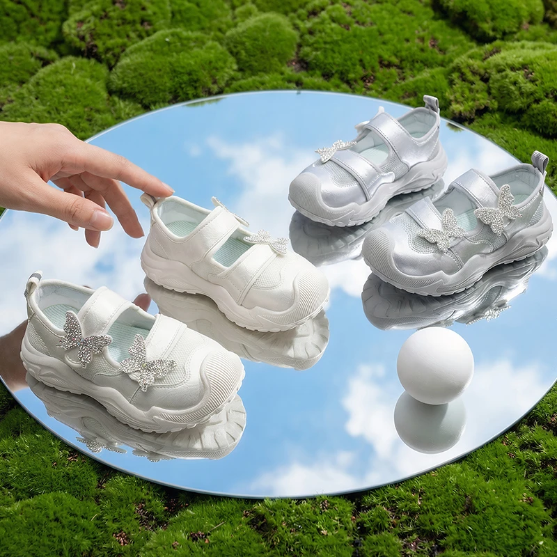 

Lolita Children Mesh Running Sneakers 2026 New Girls School Mary Jane Shoes Sequins Causal Breathable Kids Non-slip Sports Shoes