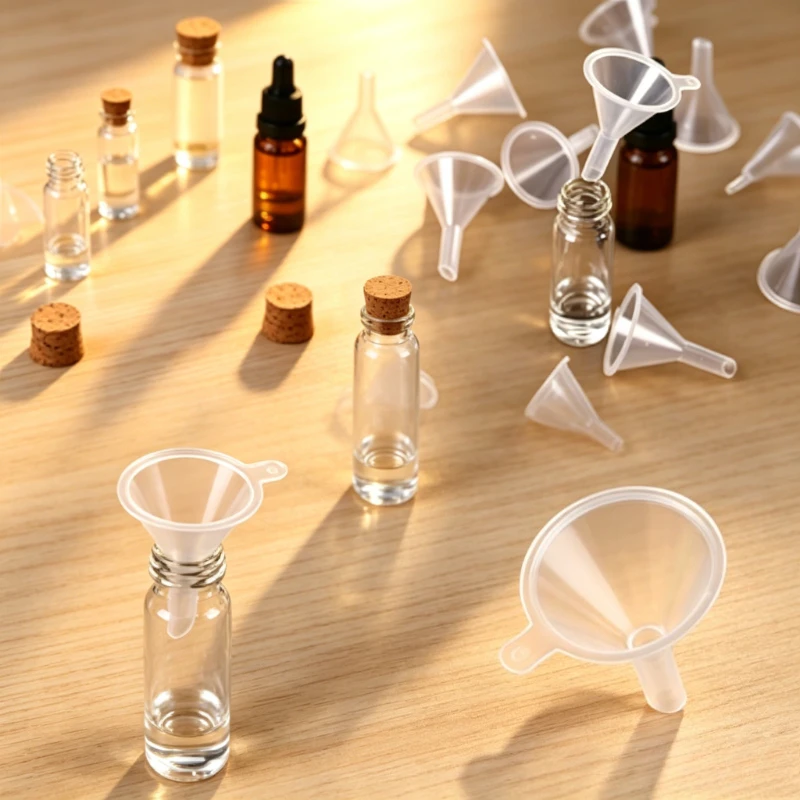 100Pcs Mini Plastic Funnels Small Mouth Funnels For Perfume Diffuser Bottle Liquid Oil Filling Kitchen Laboratory Tools