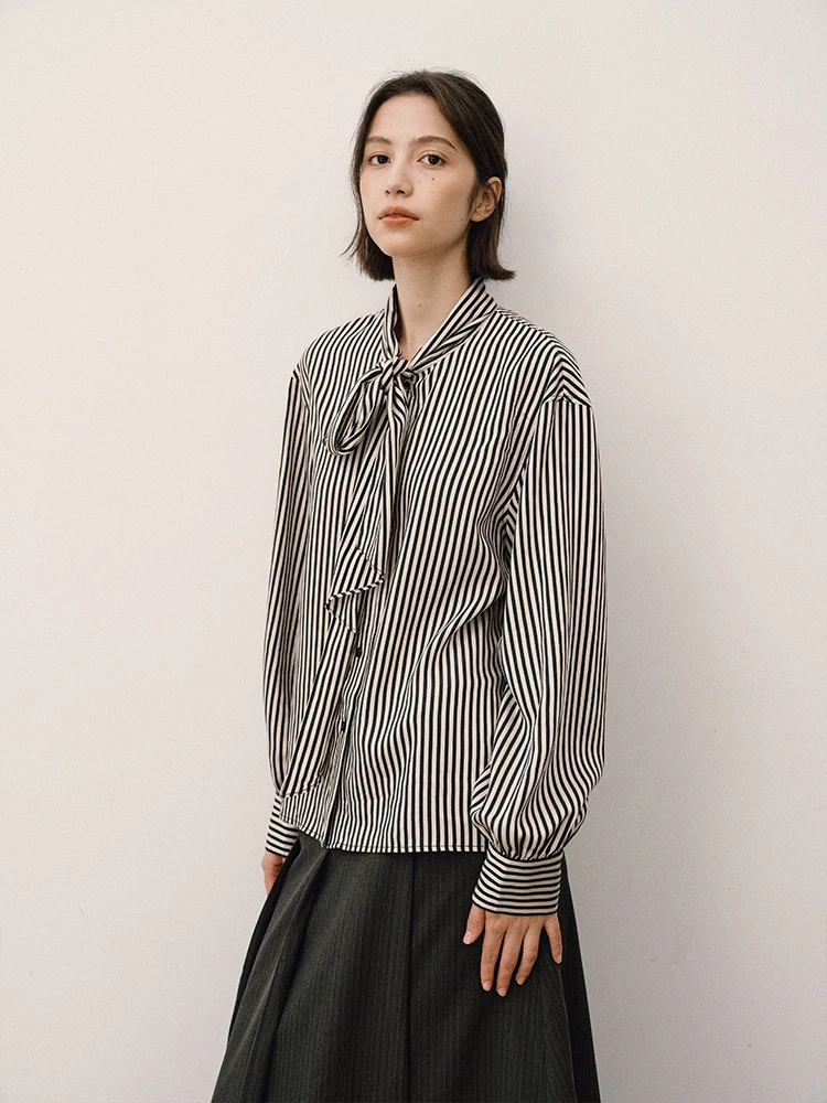 

Женская полосатая рубашка Cui Long Sve в французском стиле, свободного кроя, из смесового вискозного полотна, для офиса, осенний топ