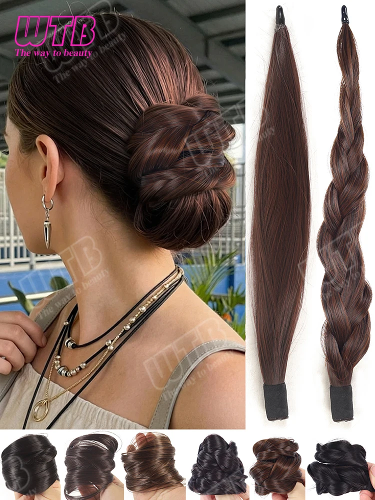 WTB Synthetic Bun Wig Straight/Braided Donut Bun Hair Extension Wig Suitable for Women's Wedding Everyday and Holiday Styling