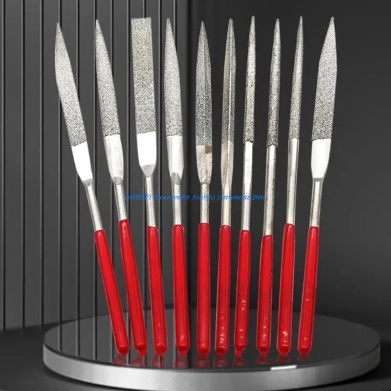 367d 10pcs Diamond File Set Plastic Handling Metal Stone Sticking Flat DiamondIgle