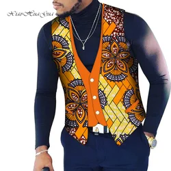 Custom Mens Top Clothing Bazin Riche Patchwork Print Top Vest 100% Cotton Dashiki Traditional African Clothing WYN107