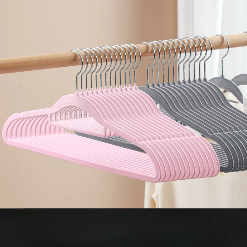 Clothes Hanger Flocking Home Rack Non-Slip Seamless Vegetable Tanned Non-Drum Bag Solid Color Suitablefor Wardrobe Balcony 10pcs