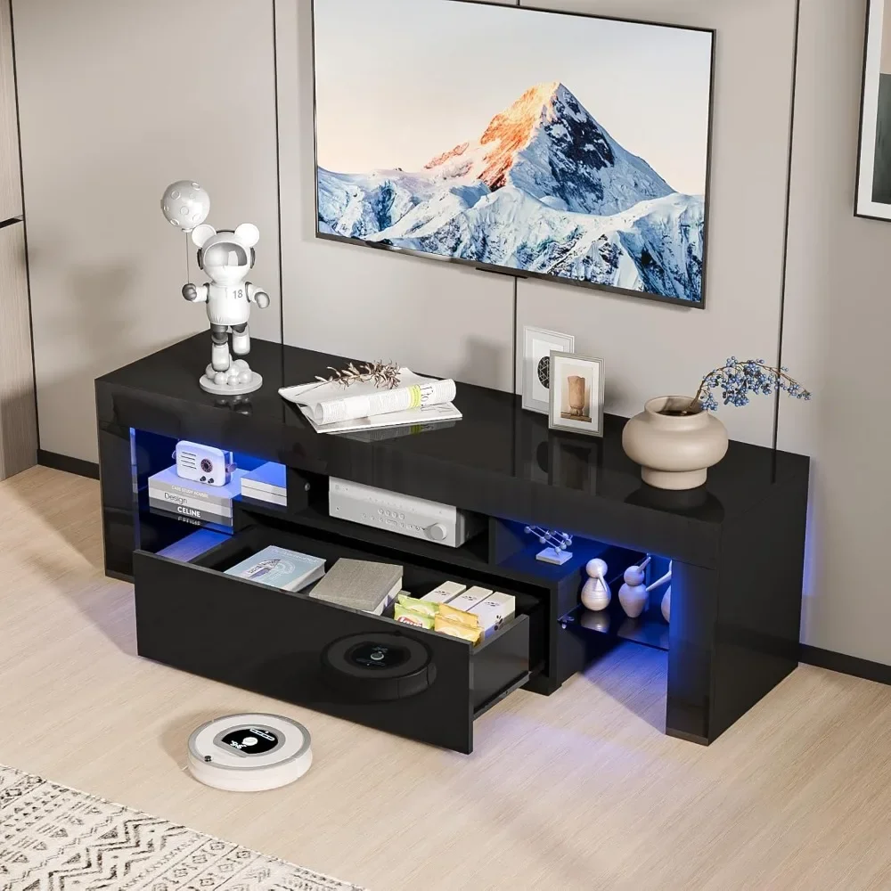 

TV Cabinet, 51" Modern Entertainment Center with LED Lights and Storage for 40/43/50/55" TVs
