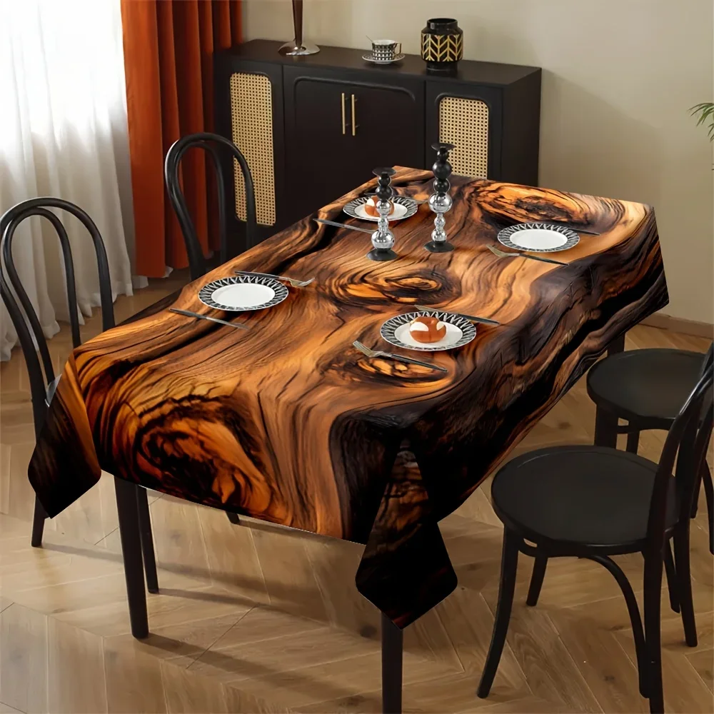 Realistic wood-grain tablecloth, featuring wood texture - Square brown wood veneer style tablecloth