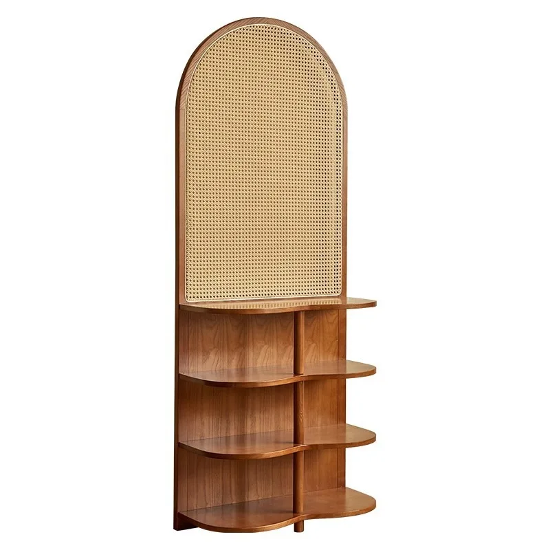 wood rattan screen partition storage living room entrance entrance entrance home shelf movable shielding screen seat wholesale