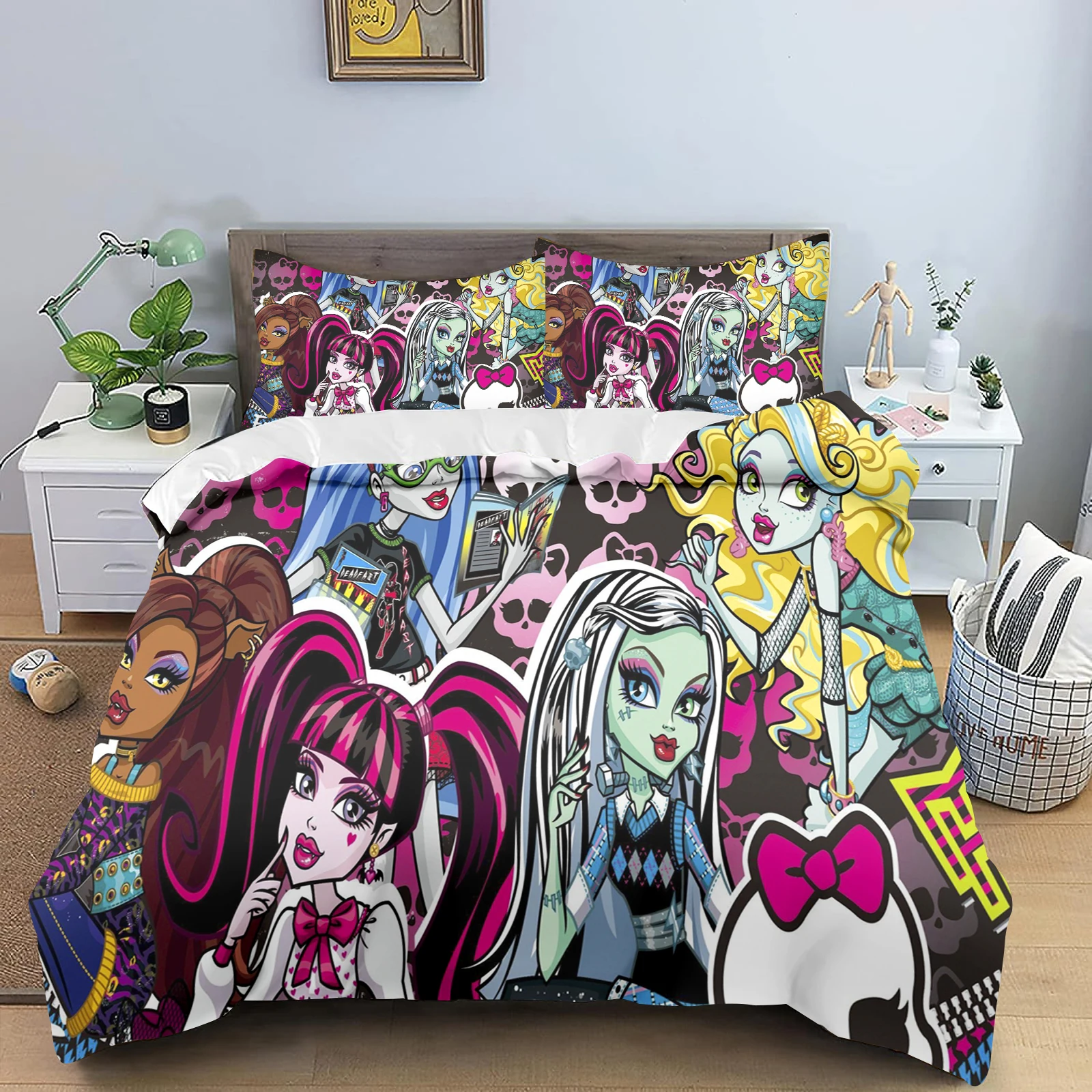 Monster High Cartoon Quilt Cover, Anime Duvet, Cute Printed Polyester Comforter Bedding, Twin Size, Children Gift, Various Sizes