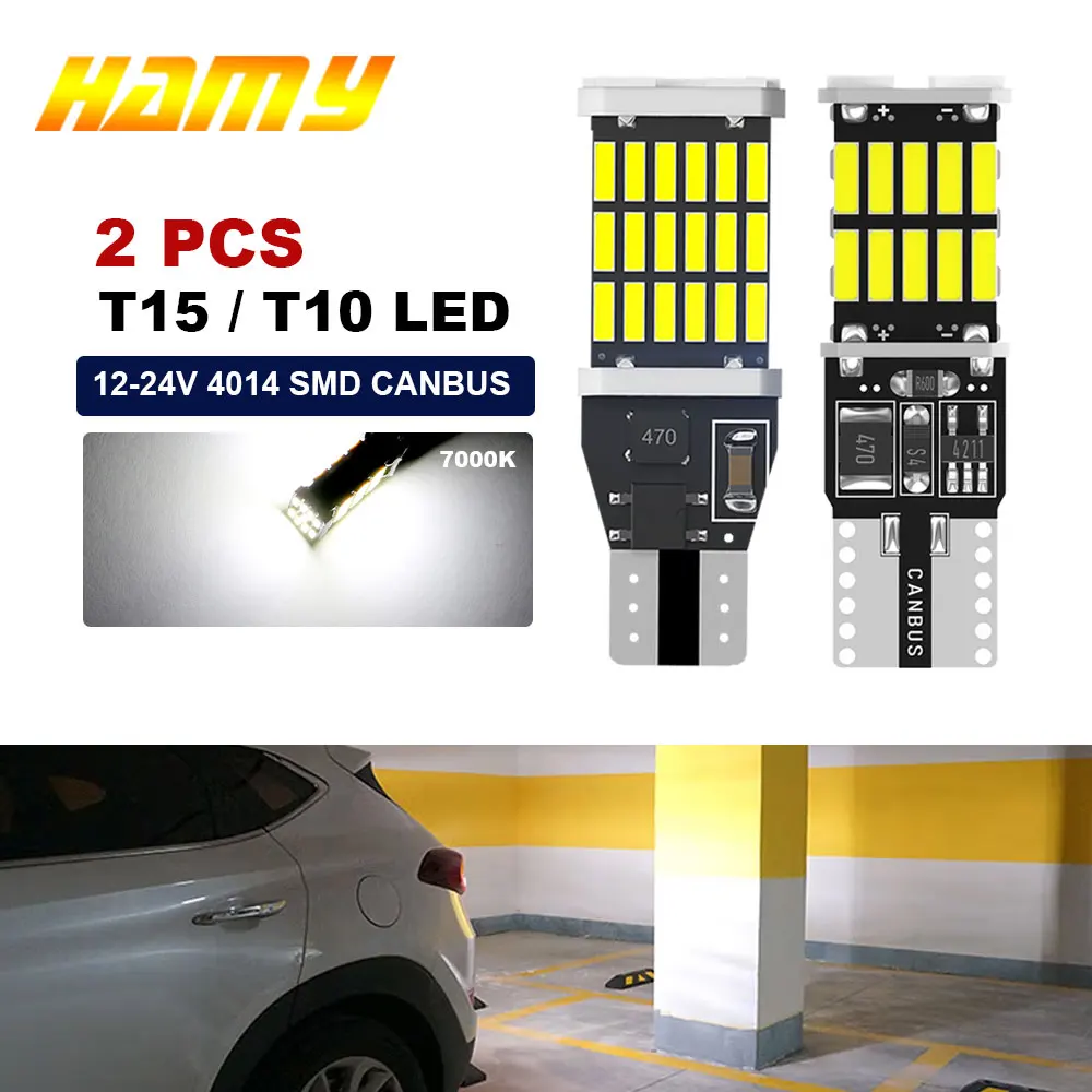 2 PCS T15 W16W LED Bulbs T10 W5W LED Light Canbus 12V 24V 7000K White Car Interior Dome Trunk License Plate Reverse Backup Lamps