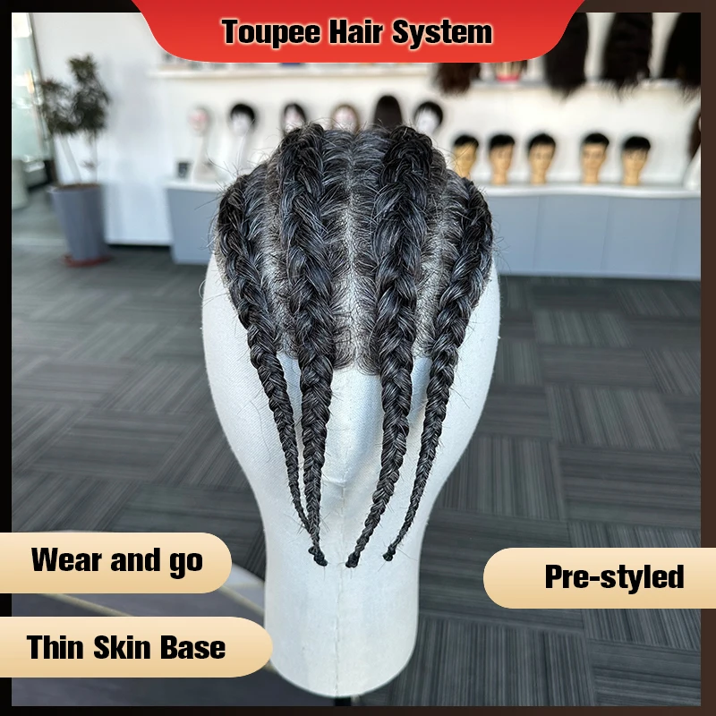 Toupee For Men Braiding Hair Syste 240 Color Human Hair Braids Hairpieces Thin Skin Pu Base Hair Replacement Men Toupee Male Wig