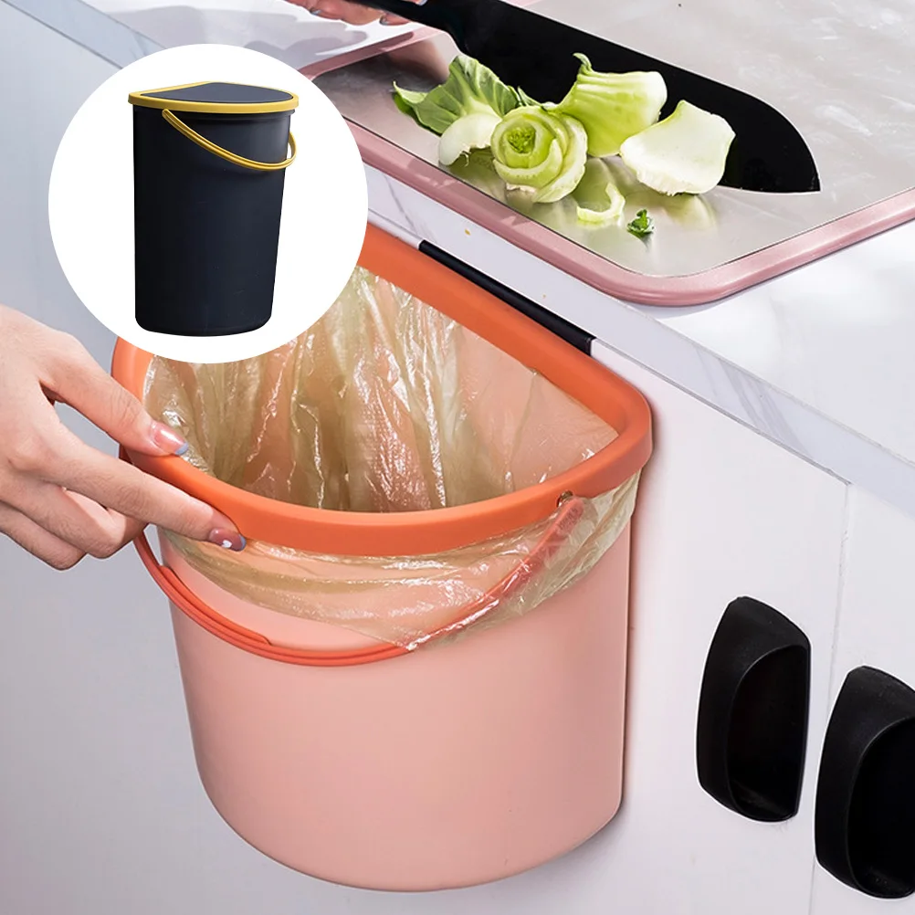 

Plastic Trash Can with Lid Wall Hanging Rubbish Container Kitchen Garbage Bin Eco Friendly Modern Small Space Saving