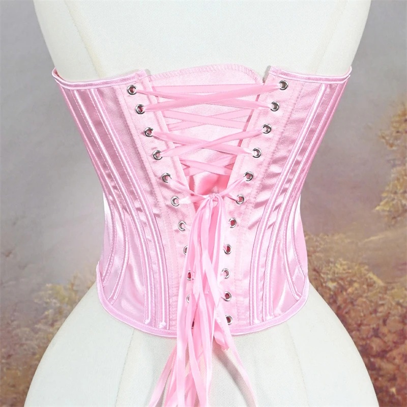 Womens Corset Satin Sexy Plus Size Bustier Strapless Crop Tops Gothic Lace Up Boned Gorset Top Shapewear Clubwear Party Corselet view 3