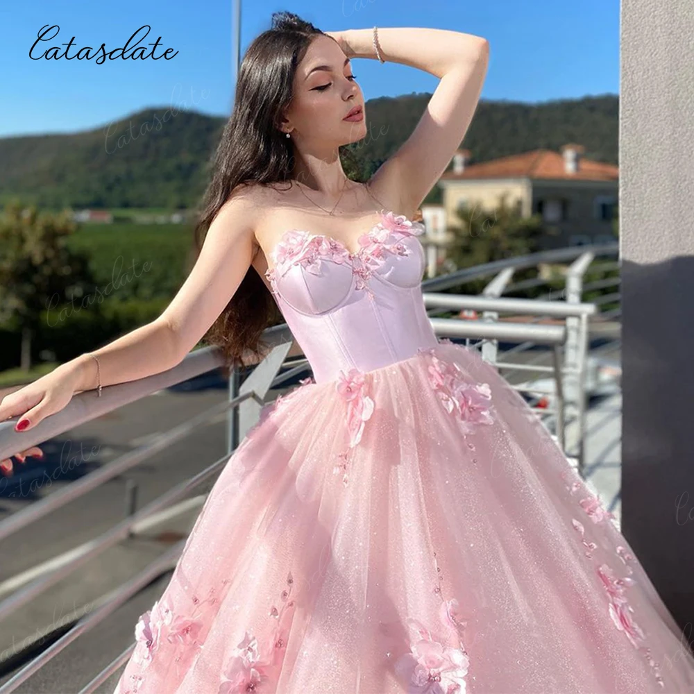 Catasdate Elegante Avondjurk met Applique Puffy Baljurk voor Coctkail Een Lijn Huwelijksceremonie Jurk vestido de gala