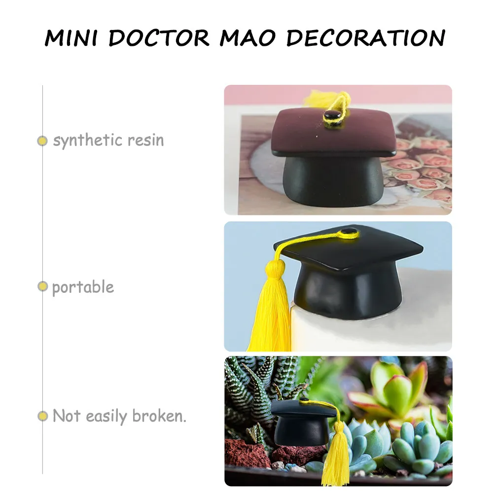 2Pcs Mini Doctoral Caps Resin Graduation Ornament Desktop Decoration Micro Landscape Resin Craft Decor Graduation Season