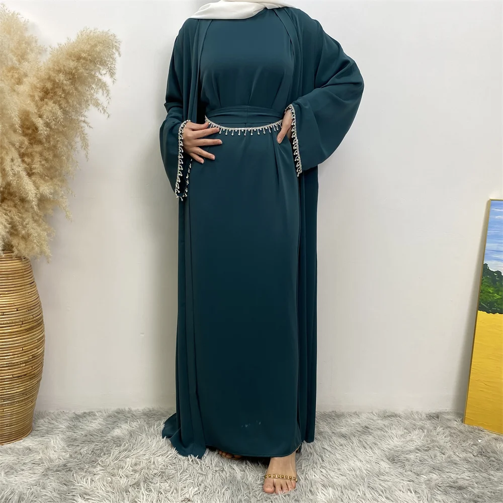 New fashion Muslim women sleeveless dress plus Muslim cardigan two-piece Arab Turkey Dubai dress elegant temperament clothing