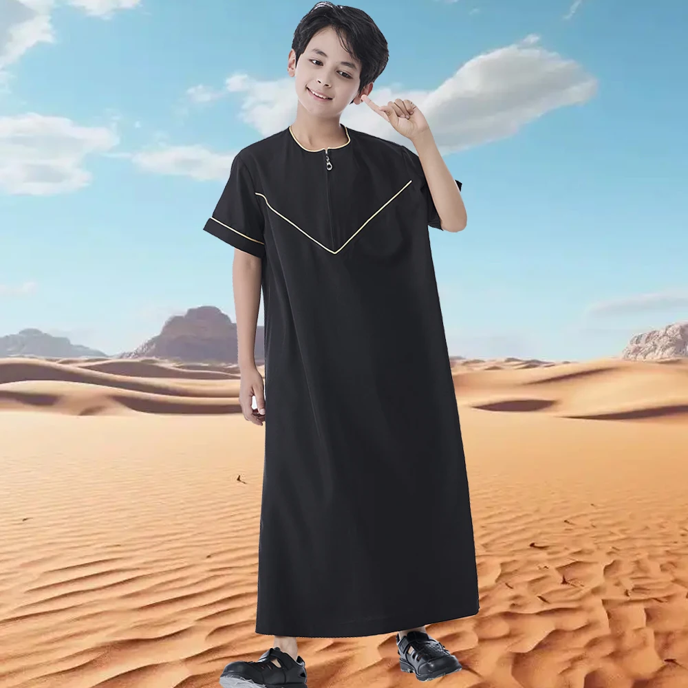 الإسلام الصبي سستة قصيرة الأكمام رداء الشرق الأوسط جوبا ثوب المراهقين العربية الجلابة مسلم عباية قفطان دافق ديشداشة ثوب