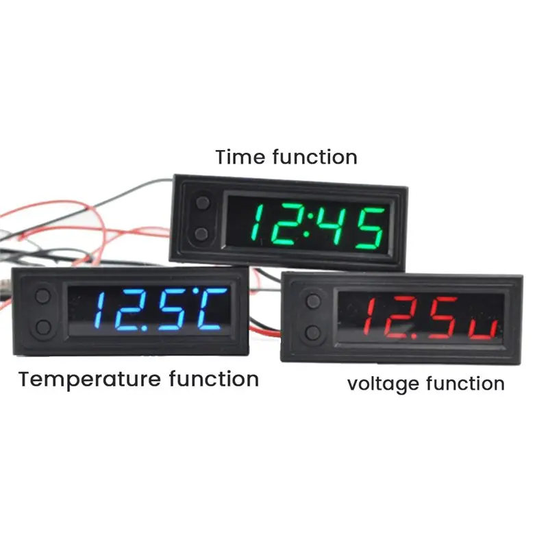 AU65-Car Clock Universal Automotive Digital Clock Date 3 In 1 LCD Display Electronic Temperature Noctilucent Trim Red Replacemen