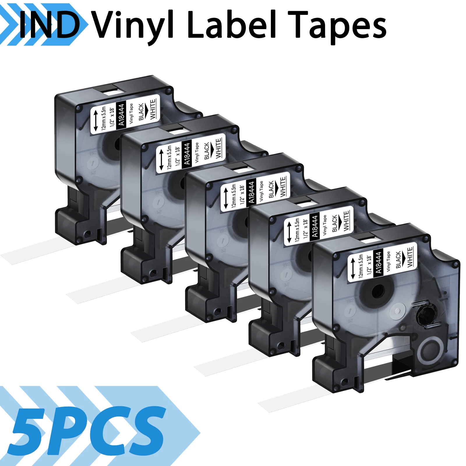 

3-10PCS 18444 IND Vinyl Label Tapes Compatible for DYMO 9/12/19mm A18444 A18435 Label Tape for dymo Rhino 1000 Rhino 3000 Maker