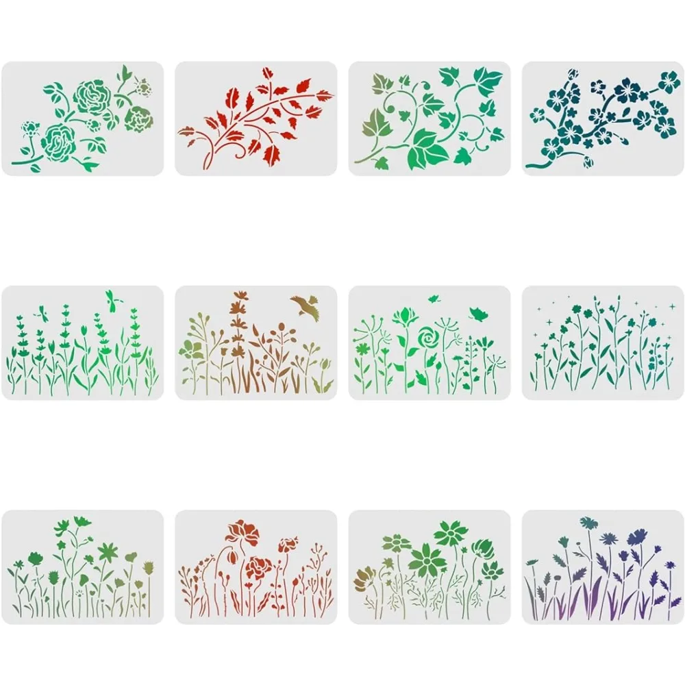 

12 Pcs Wild Flower Stencils Drawing Painting Templates Sets 8.3x11.7inch Plastic Vine Drawing Painting Stencils Cherry Blossom