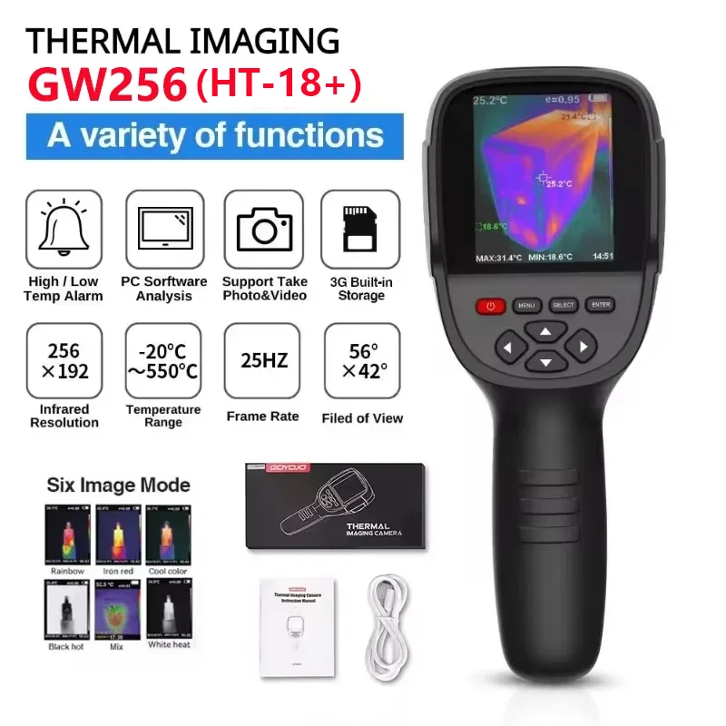 GW256 HT-18 Plus Thermal Imaging Camera for Water Pipe Leak and Power Electrical 256*192 Handheld Infrared Thermal Imager