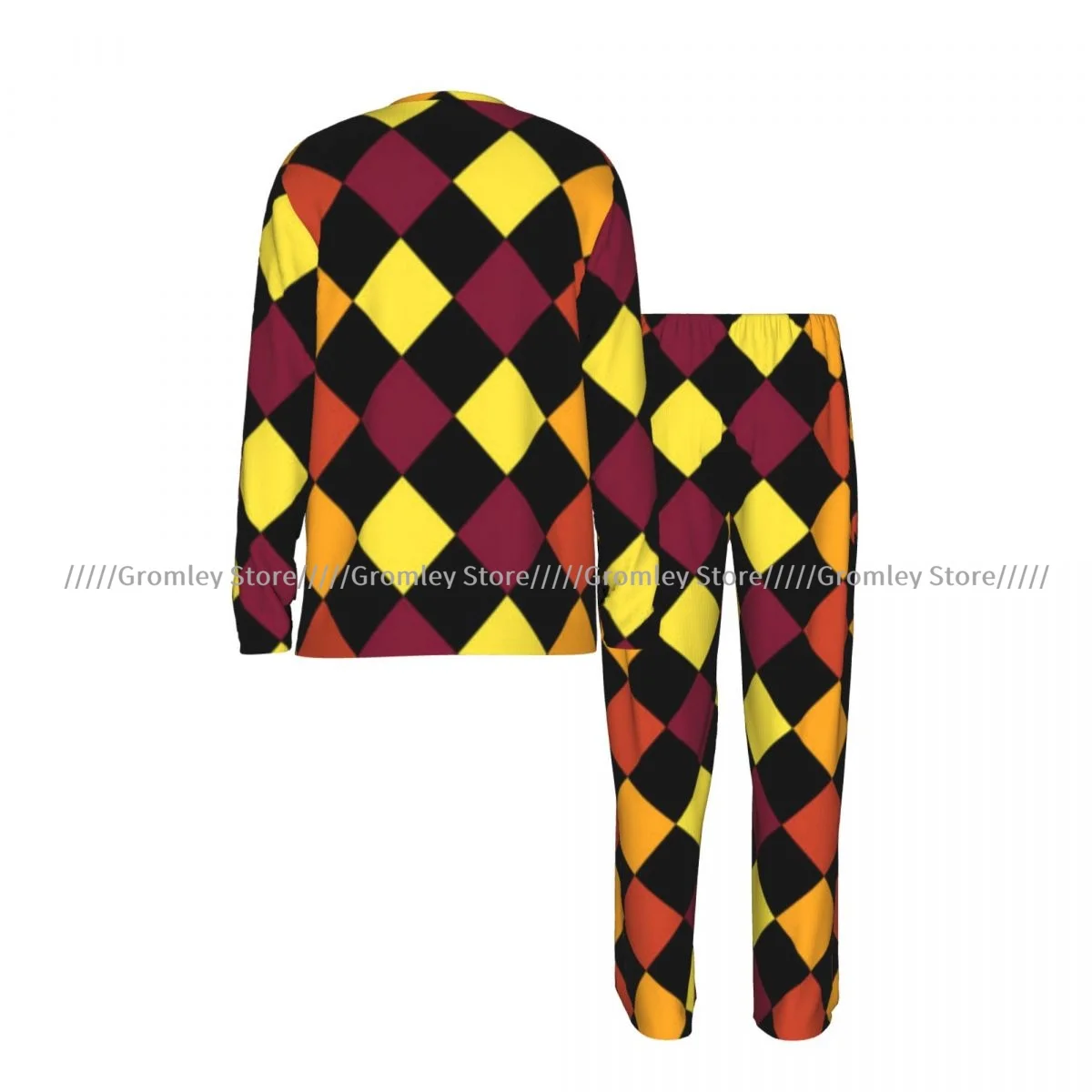 Men's Long Sleeve Long Pants Pajama Set Colorful Rhombuses Pattern Casual Loungewear and Sleepwear for Home