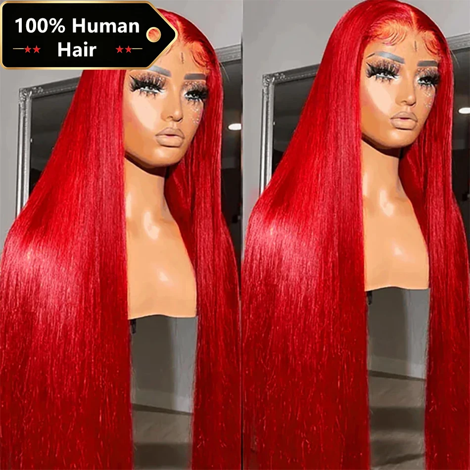 Hot Red 13x6 Hd Lace Frontal Human Hair Wigs Preplucked Burgundy Colored Wigs Human Hair Brazilian 13x4 Lace Front Red Wig