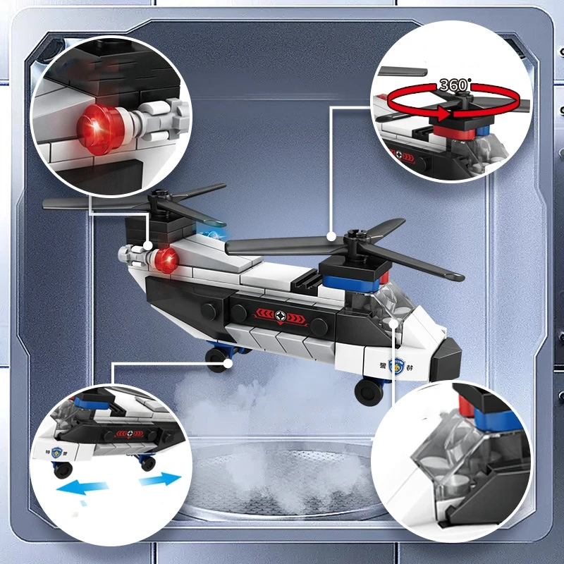 Stadt Super Auto Flugzeug Polizei Dual-Rotor Hubschrauber Berühmte Auto SWAT Bausteine MOC Klassische Modell Ziegel für Kinder kits – Detail 7
