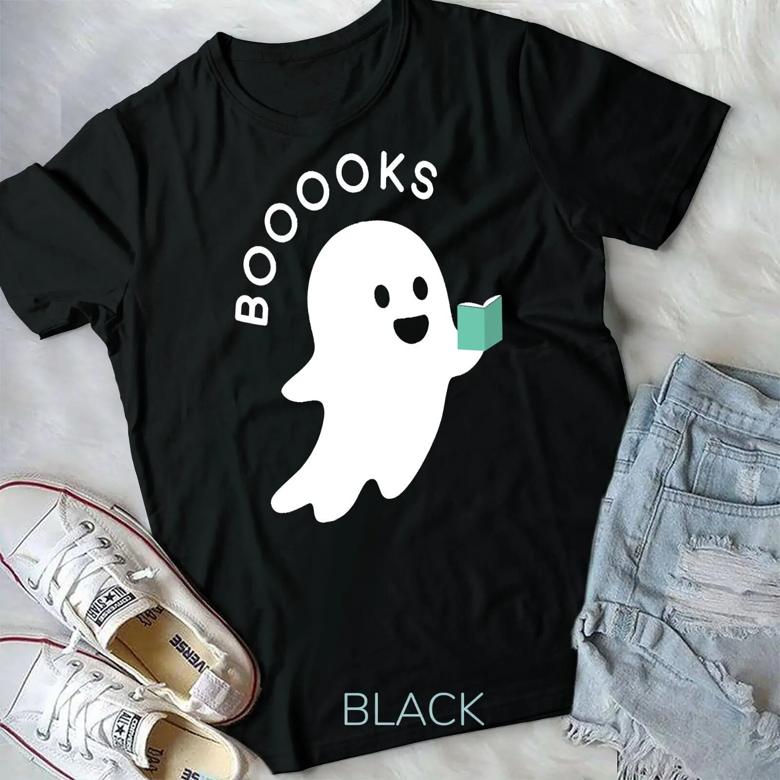 Halloween Booooks Ghost Reading Boo Read Books Library Unisex T-shirt