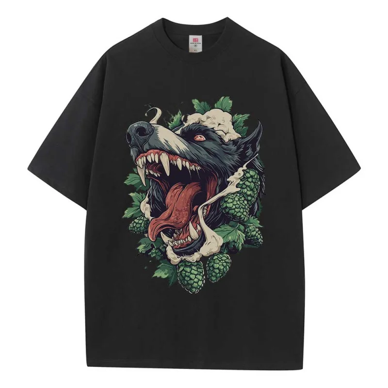 Baggy T Shirt Cotton Graphic Tees Designer Clothes Hellhound Head Pattern Dropped Shoulder Vintage Unisex Tops Oversize T Shirts