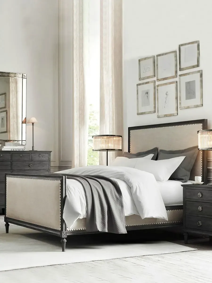 

American retro solid wood bed French retro princess bed villa black