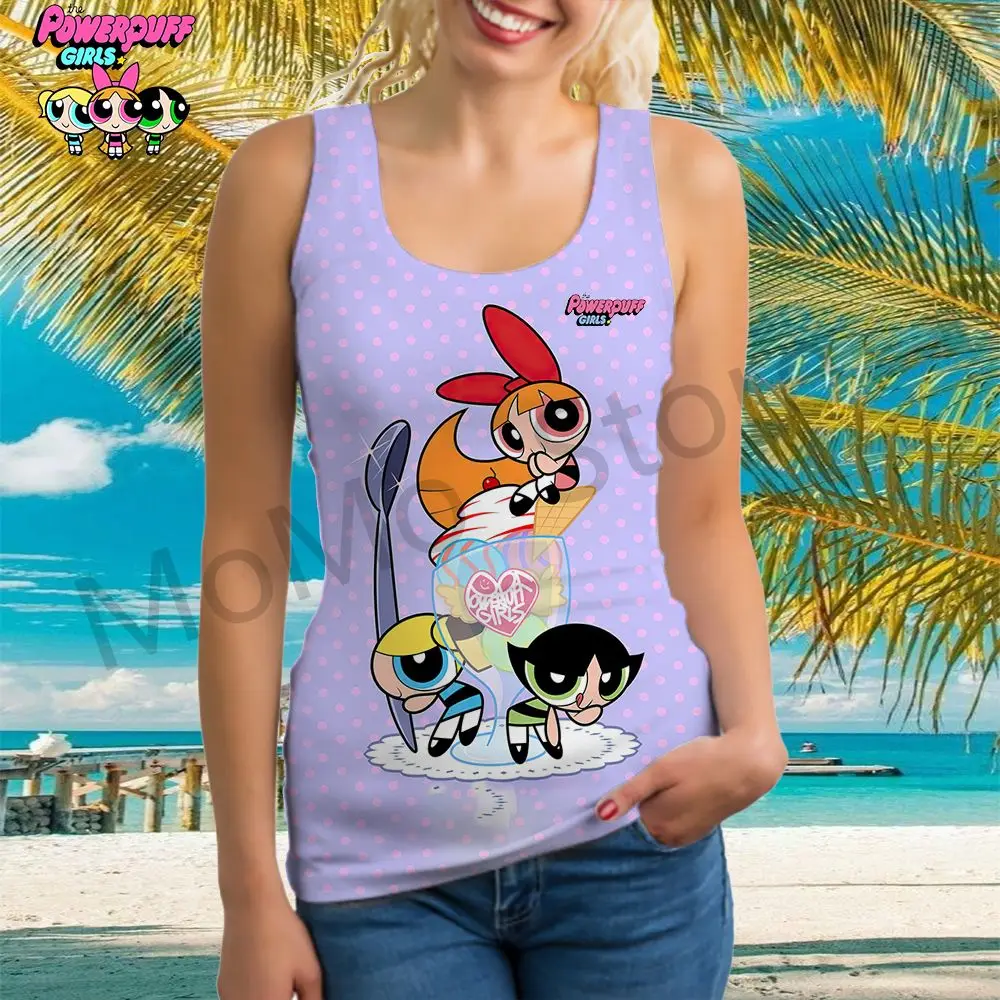 

Kawaii Women's Vest T-shirt The Powerpuff Girls Youthful Woman Clothes New Y2k S-3XL 3D Print 2025 Sleeveless Tops Streetwear