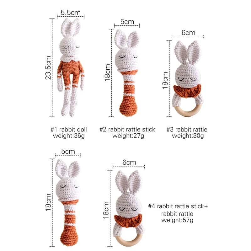 Baby Teether Animal Crochet Rattle Music Bell for Kids Crochet Bunny Wooden Babies Gym Montessori Baby Toys Mother Kids Teether