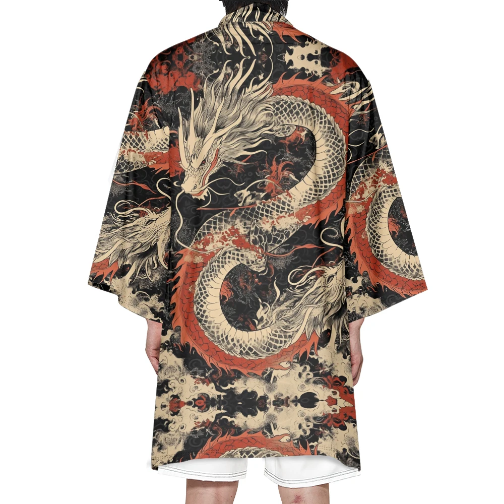 

Autumn Samurai Kimono Cosplay Japanese Fashion Long Kimono Unisex Stylish Haori Kimonos Casual Yukata Cardigan Dragon Print Robe