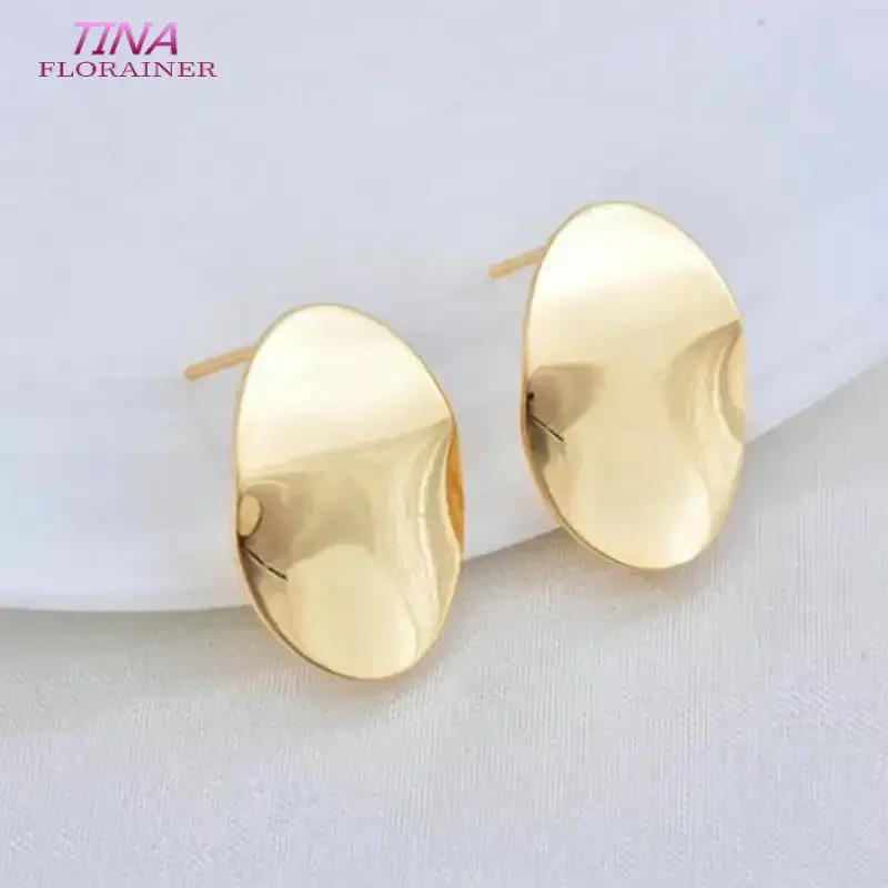 20*13 MM 14K Gold Color Plated Brass Oval Wave Pattern Stud Earrings High Quality Diy DIY Jewelry Making Finding Accessories