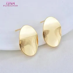 20*13 MM 14K Gold Color Plated Brass Oval Wave Pattern Stud Earrings High Quality Diy DIY Jewelry Making Finding Accessories