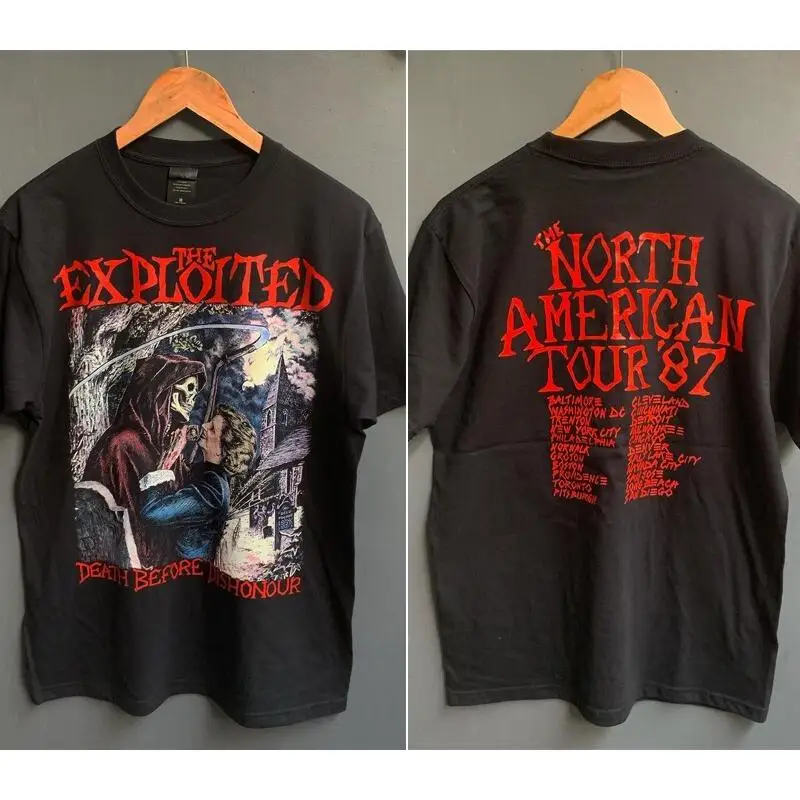 The Exploited Band Death Before Dishonour Camiseta Preta Básica Reimpressão