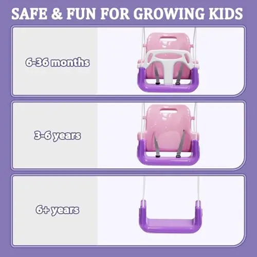 Toddler Swing with t Cushion, Foldable Indoor & Outdoor Baby Swing, Easy to Install & Store for Backyard Play (Pink)