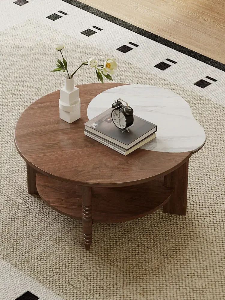 b11-7.2 vintage wooden small coffee table, solid wood coffee table, living room, petal round coffee table