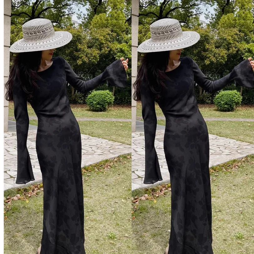 Sexy Lure Some Long Sve Silk Dr Aosphere Fi Tail Women's God Big Trumpet Sve Satin Slim Fit Dr